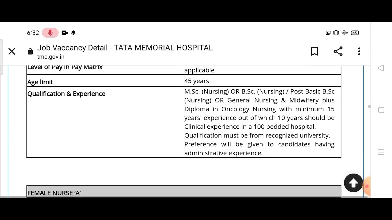 TMC permanent staff nurse vacancy|| Tata memorial hospital Varanasi staff nurse vacancy