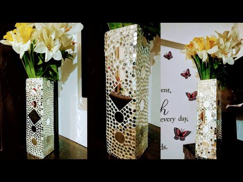 Best Out Of Waste Flower Vase Using Cardboard Pizza Box Diy Mosaic Mirror You Flower Vase Using Cardboard Pizza Box, Mosaic Mirror Vase Diy