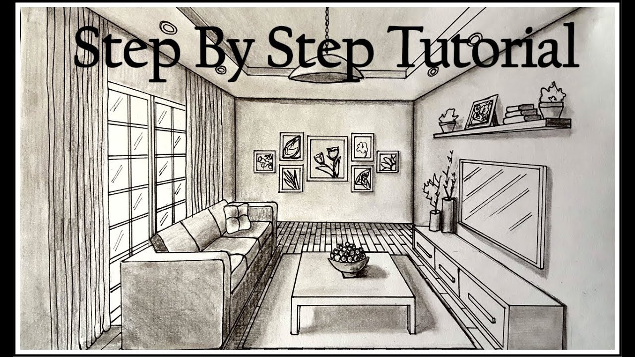 Sketch of room interior design with fireplace and stairs  CanStock