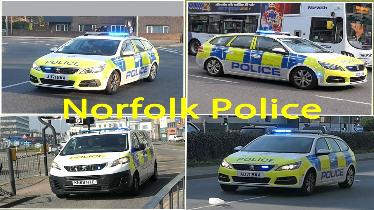 Norfolk Constabulary police vehicles responding in Norwich and Great