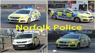 Norfolk Constabulary police vehicles responding in Norwich and Great Yarmouth