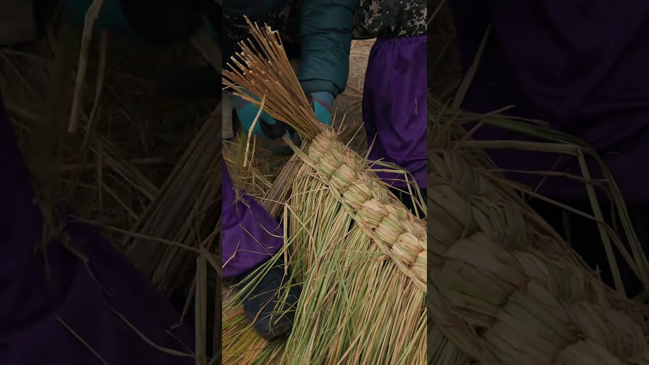 The traditional method of connecting thatch is adhered to