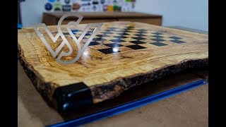 epoxy resin live edge table with chessboard design part 1