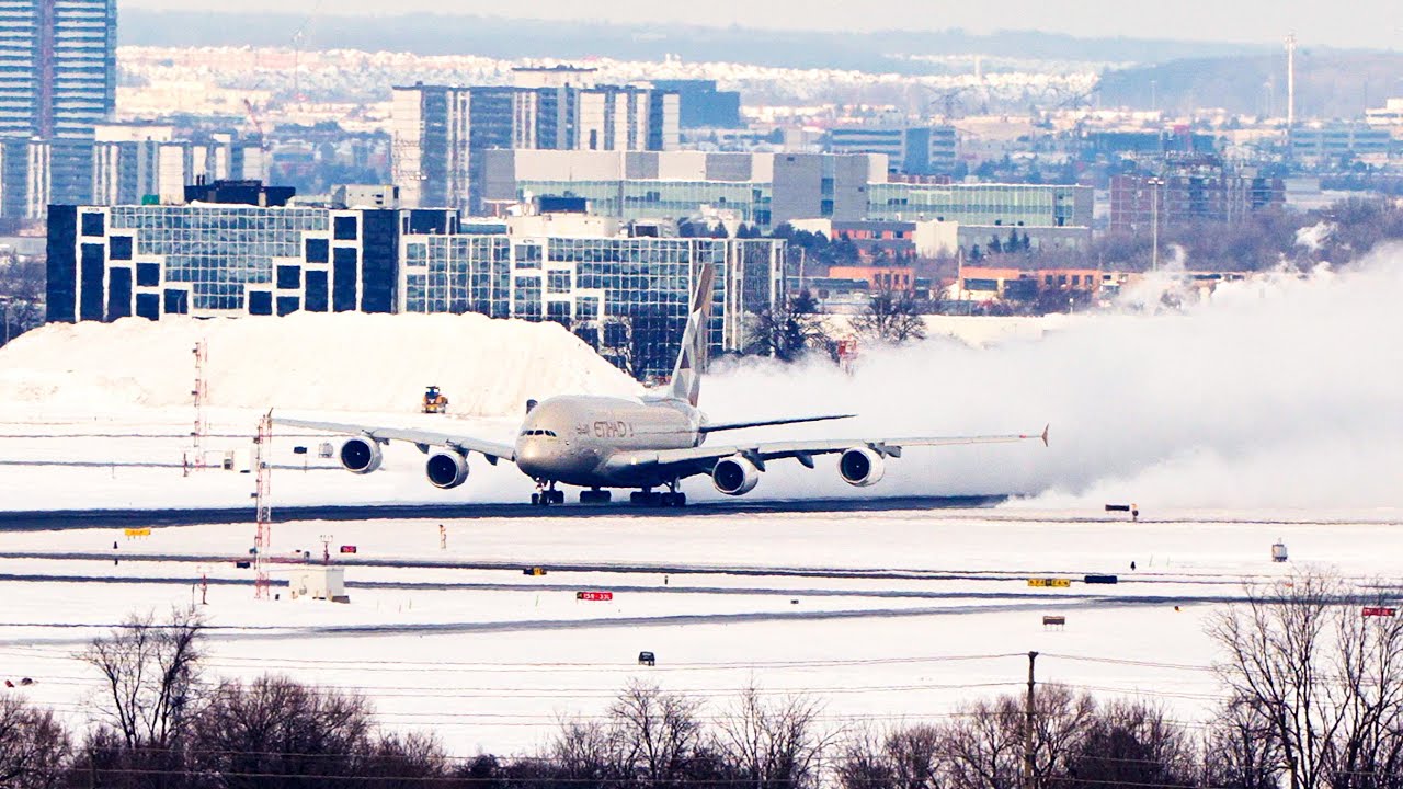 A380 STUNNING Snowy Winter Departure out of Toronto Pearson Airport