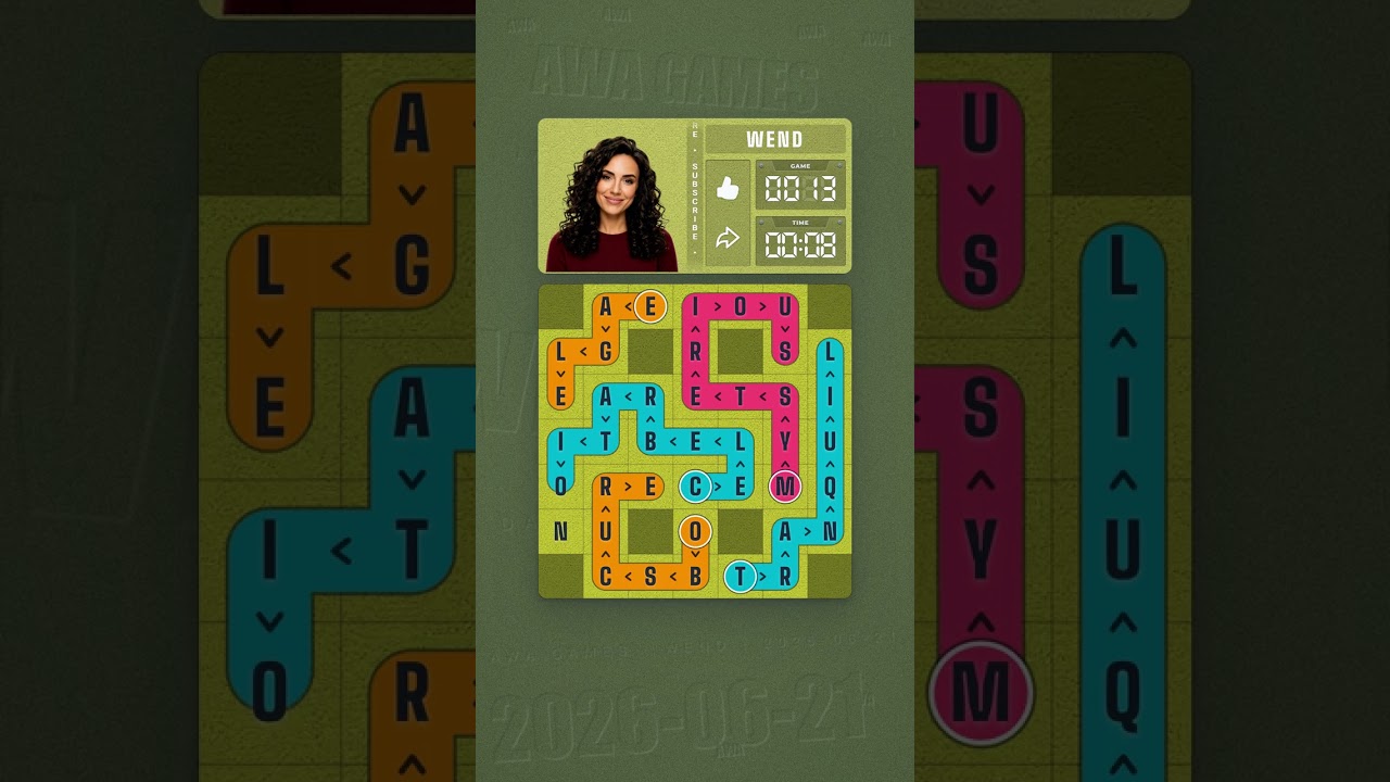 LinkedIn Wend #13 solved board for June 21, 2026, 7x7 grid