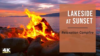 Virtual Campfire by Lake at Sunset, 2 Hours in Ambience 4K - Peaceful Relaxation & Meditation