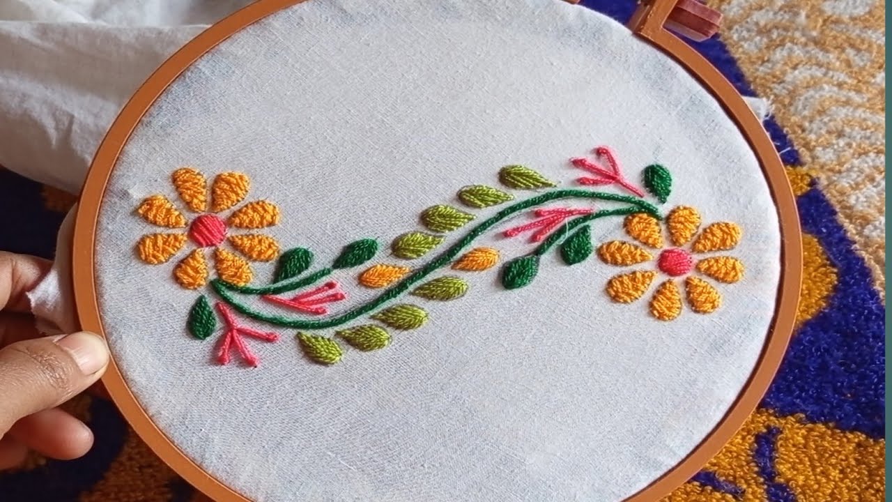 সুন্দর মাল্টি কালার হাতের কাজ। how to do hand embroider colourful flowers design. 