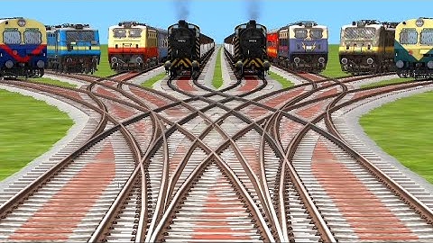 8 TRAINS CROSSING AT BUMPY FORKED RAILROAD TRACK train simulator /railway tracks
