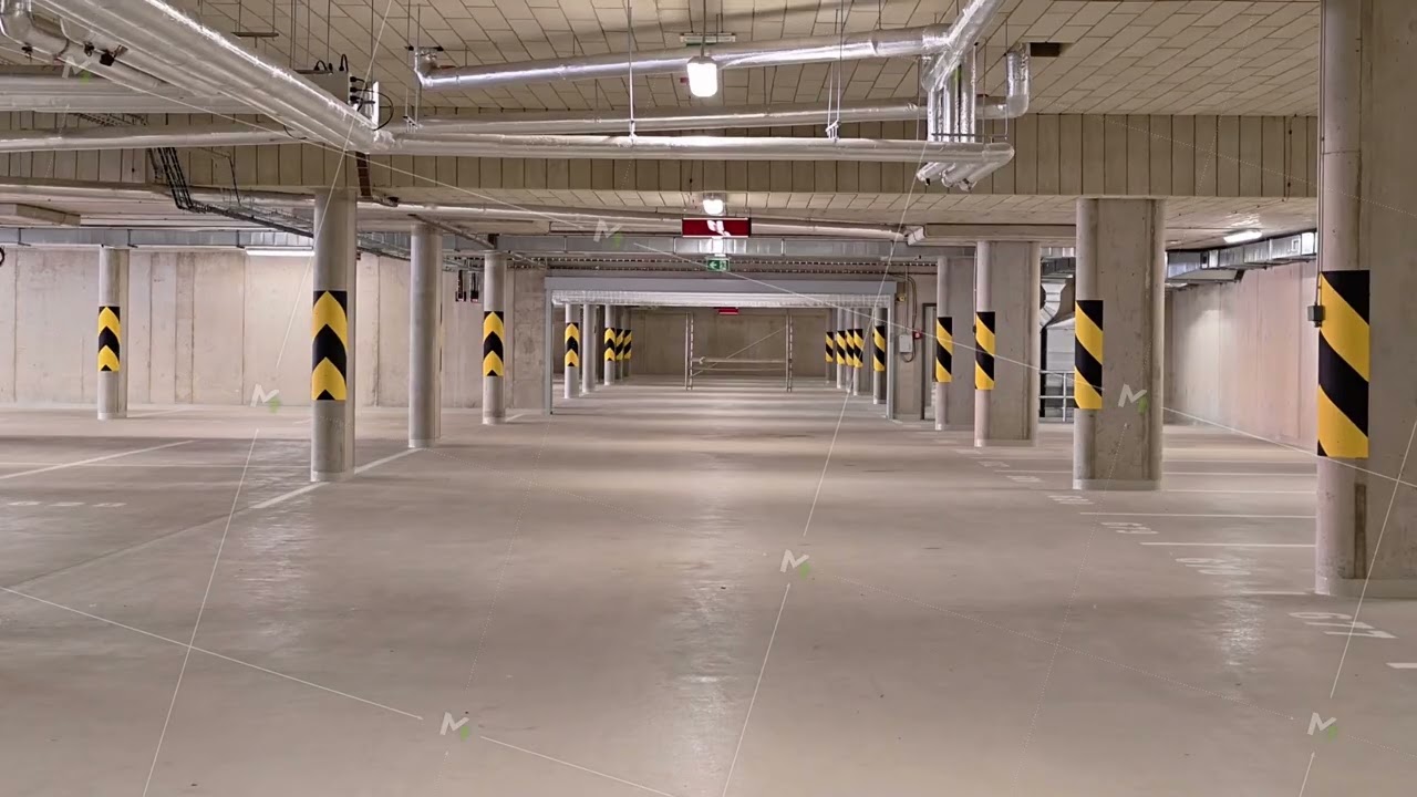 A Spacious and Modern Underground Parking Garage Designed with Essential Safety Features for Users