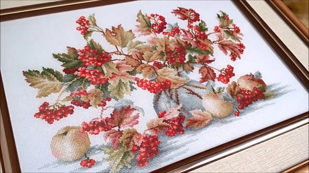 Вышивка лентами калина