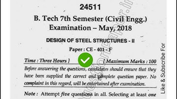 Mdu BTech Civil 7th Sem Design of Steel Structure Question Paper 2018 #MduQuestionPaper
