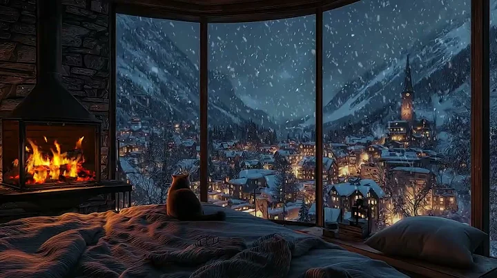 Peaceful Nights: Snowfall and Fireplace Ambiance for Restful Sleep 😴Embrace the Warmth of Cozy Room