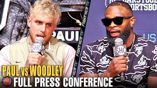 JAKE PAUL VS TYRON WOODLEY - FULL HEATED PRESS CONFERENCE & FACE OFF VIDEO