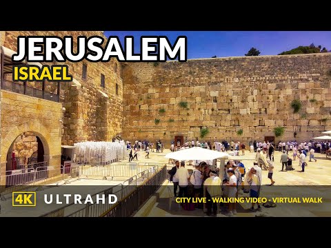 4K Kudüs İsrail - Yürüyüş Turu - Eski Şehir - Şehir merkezi - The Western Wall Plaza