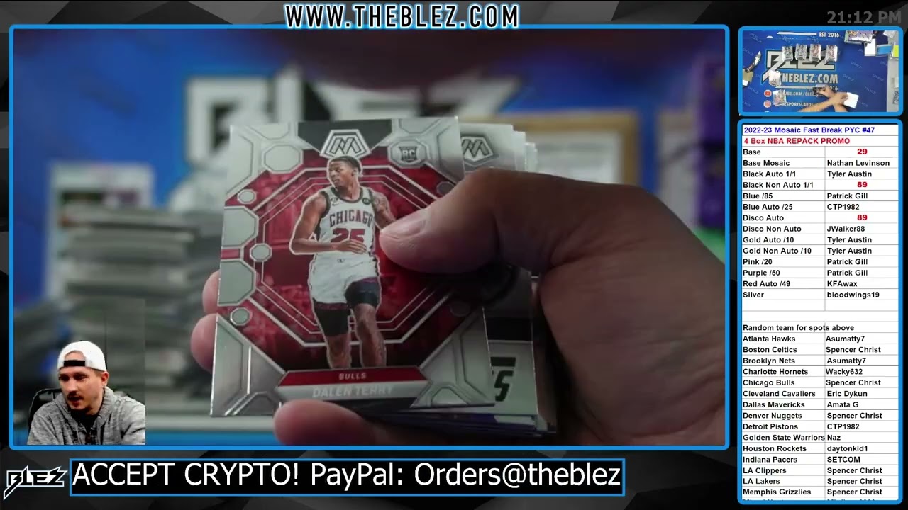 2022-2023 Panini Mosaic Fast Break 4 Box BREAK #47 Pick Your Color