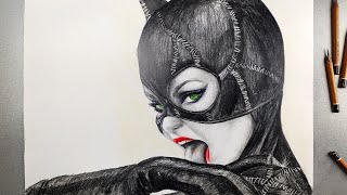 Рисуем Женщина Кошка Мишель Пфайффер | Drawing Catwoman Michelle Pfeiffer | TimeArt