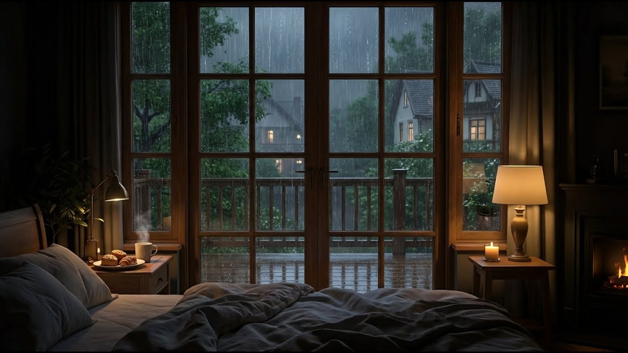 Глубочайшее спокойствие: звуки фортепиано и дождя из войлока — уютная кровать с дождливым видом и...