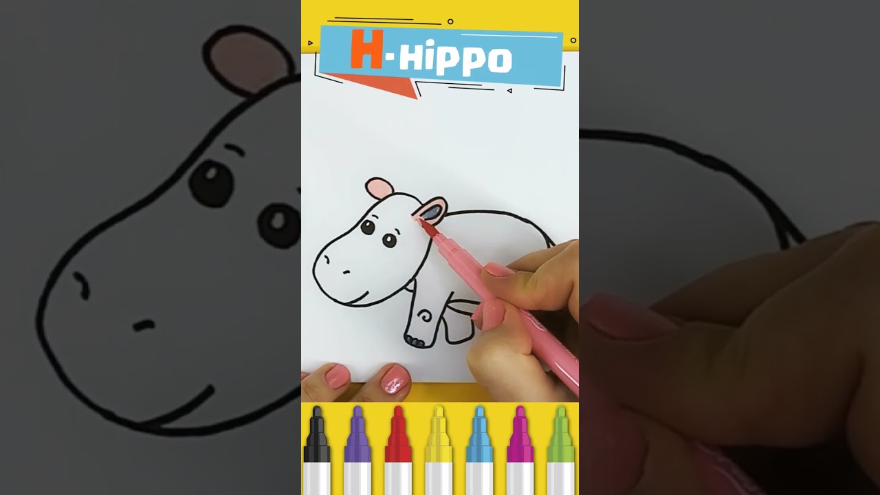 H is for Hippo - Animal Alphabet - Draw and Color | 4YourKids