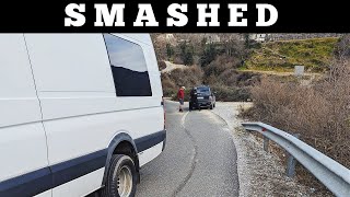 NEAR HEAD ON COLLISION IN ALBANIA - OUR VAN WAS STRUCK