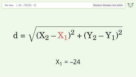 Find the distance between two points p1 (-24,-72) and p2 (50,-9): Step-by-Step Video Solution