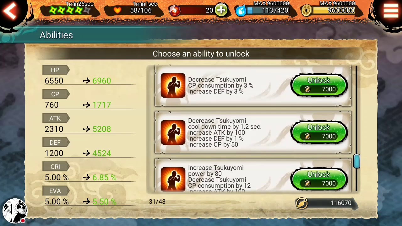 126k Ability Points into V1 Itachi - Naruto X Boruto Ninja Voltage