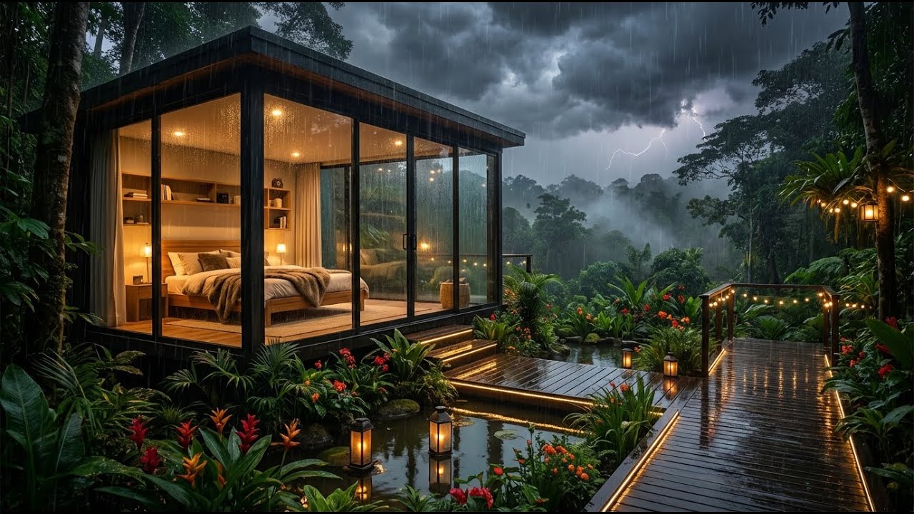 Gentle Forest Rain at Night Creating Cozy Cabin Ambience for Deep Sleep ...