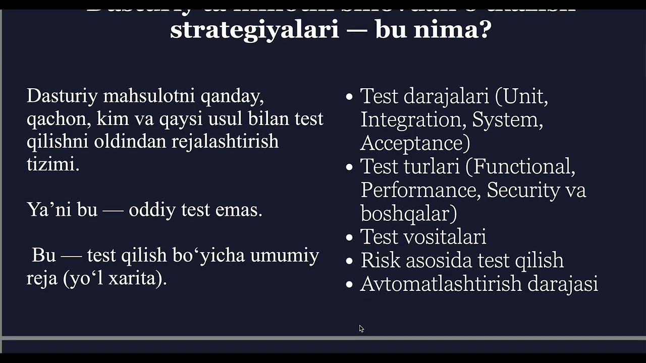 Dasturiy ta’minotni sinovdan o’tkazish strategiyalari.