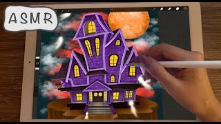 iPad ASMR  (3+ HOURS) Halloween Painting of a House  Clicky Pure Whispering  Writing Sounds