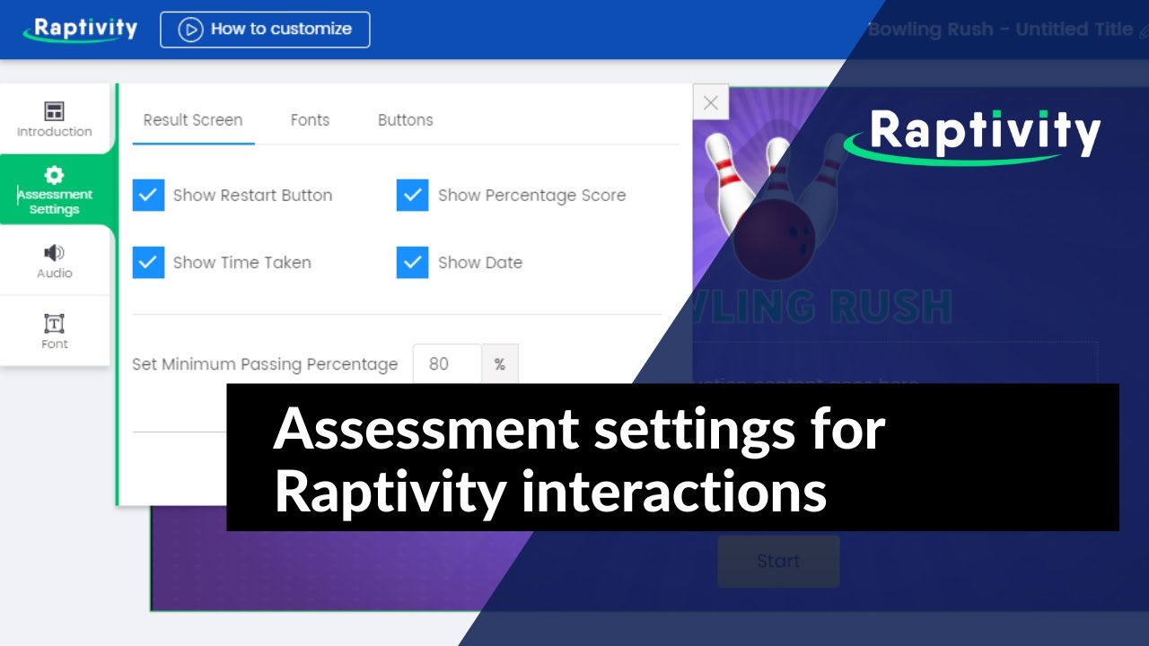 Assessment Settings for Raptivity Interactions