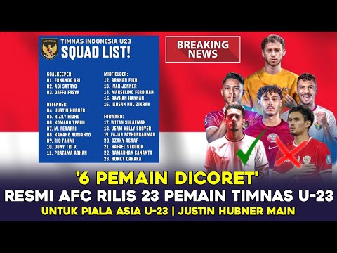 🔴RESMI: AFC RILIS 23 PEMAIN TIMNAS INDONESIA U23 UNTUK PIALA ASIA U-23 || 6 PEMAIN DI CORET