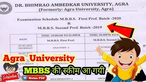 Agra University MBBS Time table 2022, DBRAU MBBS exam 2022