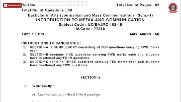 BA 1ST SEM JAMC INTRODUCTION TO MEDIA AND COMMUNICATION NOV 2019 | PTU
