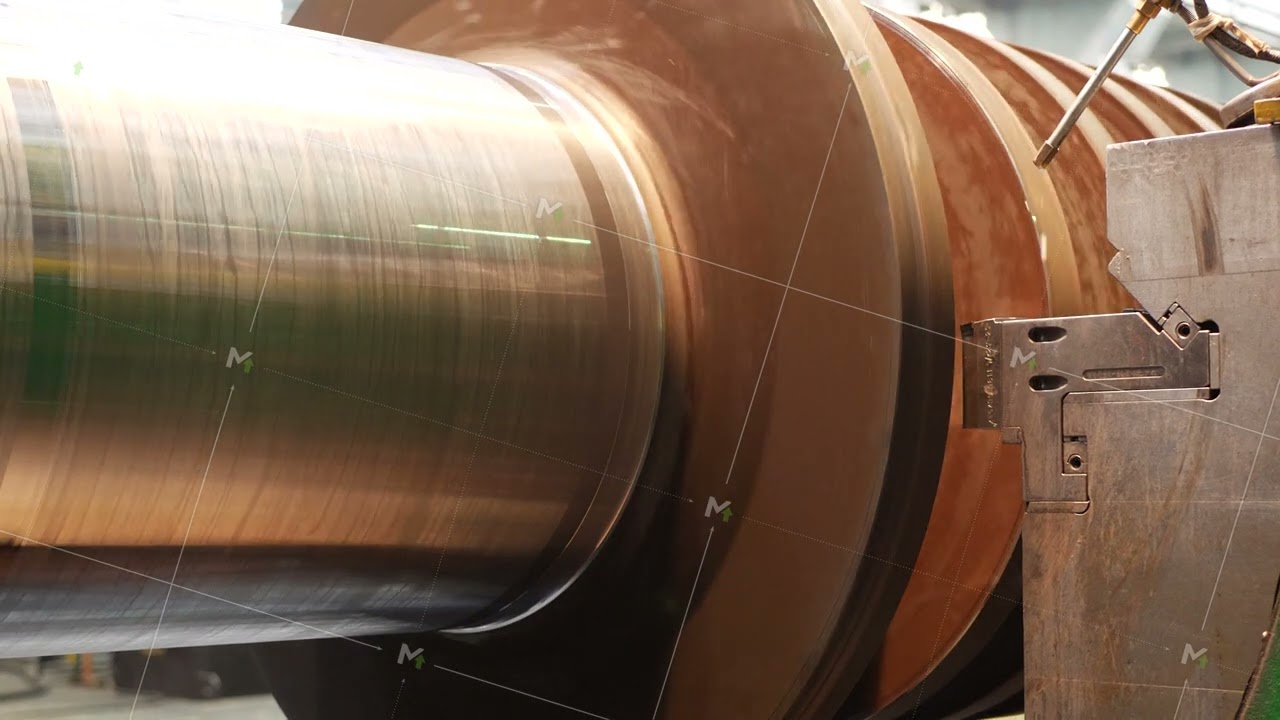 Machining by cutter tool at factory of steam turbine