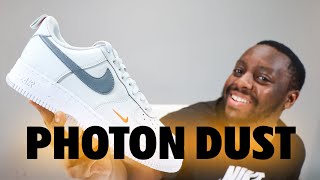 Nike Air Force 1 Photon Dust Grey Orange On Foot Sneaker Review QuickSchopes 666 Schopes HF3836 001