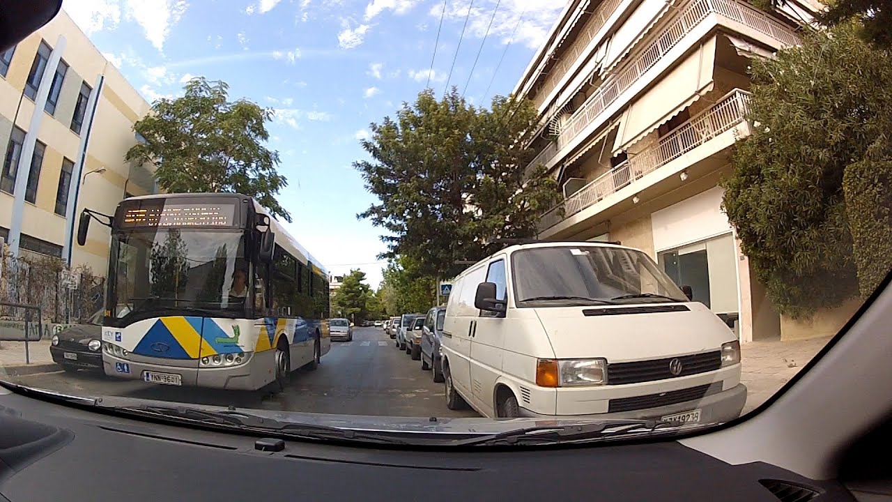 Driving in Agia Paraskevi, Athens, Greeece and searching for a parking spot - onboard camera