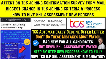 TCS Joining Criteria How to Fill Joining Confirmation Readiness Survey Form How to Give SHL ILP Test