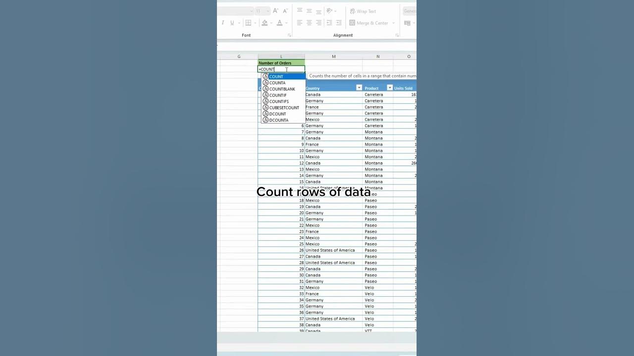 Count the number of rows on your dataset using Excel formula =COUNT #datascientist #excelhelp