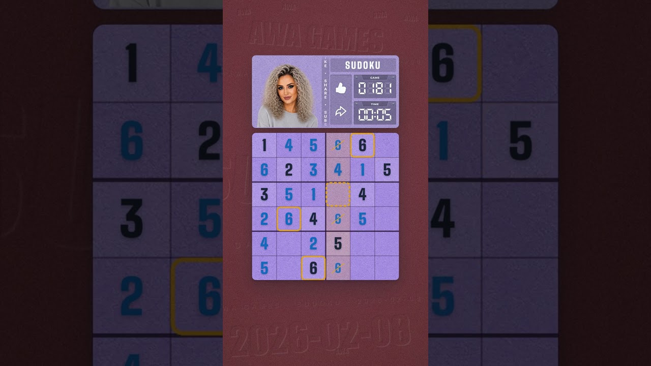 LinkedIn Mini Sudoku #181 solved board for February 8, 2026, 6x6 grid