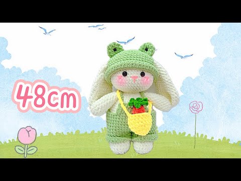 MÓC LEN THỎ YẾM LEN NHUNG ĐŨA 48cm - Velvet Yarn Bib Pant Bunny Crochet Tutorial-Nhe Huynh Handmade