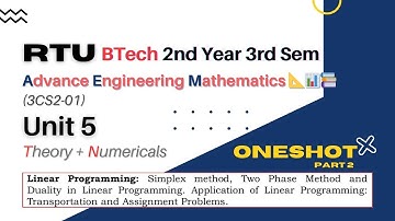 AEM Unit 5 Linear Programming, RTU BTech 3rd Sem, D2D Pathshala