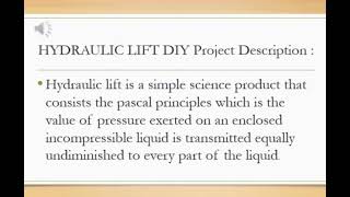 Mini Project DBS 10012 Engineering Science - Hydraulic Lift