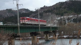 列車番号　普通列車　羽越本線（間島～村上）＞60P「三面川橋梁通過。」