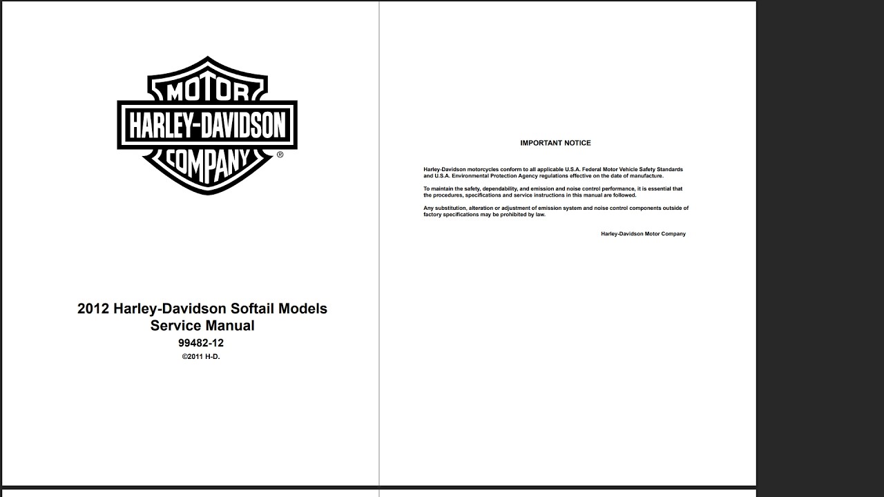 Harley Davidson Softail Models 2012 Service Workshop Repair Manual