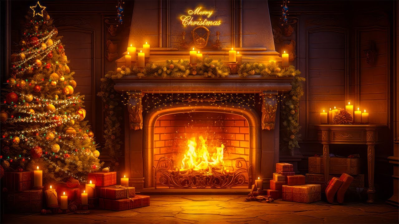 A Warm Christmas Welcome 🎄Cozy Crackling Fireplace 🔥Christmas Fireplace ...