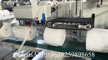 High speed 300mm diameter maxi roll paper shrink packing machine with auto label feeding
