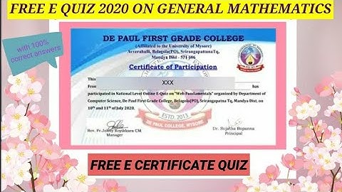 Free E quiz 2020 with answers and Free Certificate on General Maths-Free E certificate - online quiz