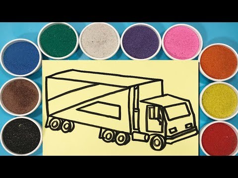 Đồ chơi trẻ em TÔ MÀU TRANH CÁT XE TẢI - Learn colors with sand painting truck toys (Chim Xinh)