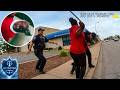 Combative Suspect Swings Metal Belt At Arresting Officers