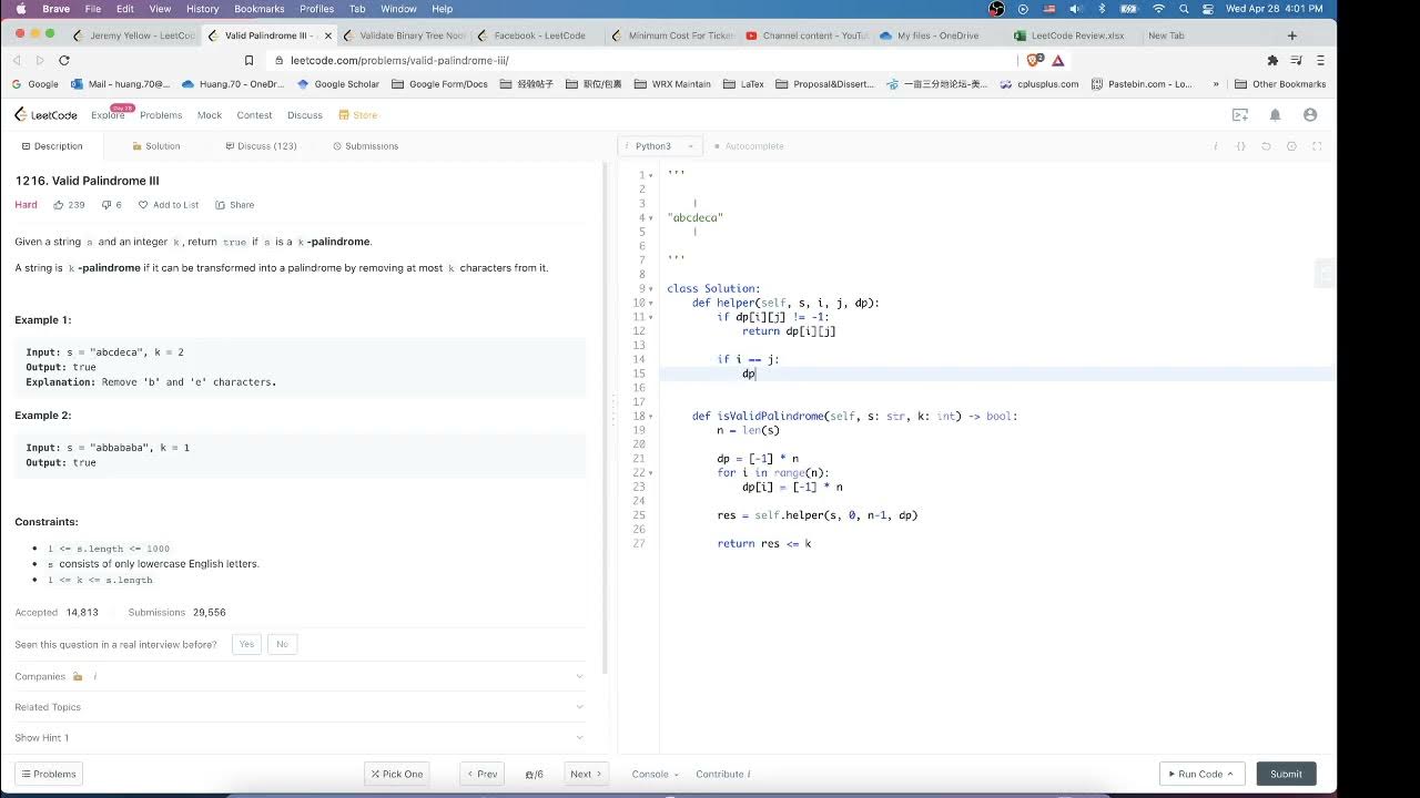 1216 Valid Palindrome III - YouTube