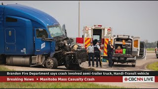 4:45 UPDATE: Brandon Fire Department says crash involved semi-trailer truck, Handi-Transit vehicle